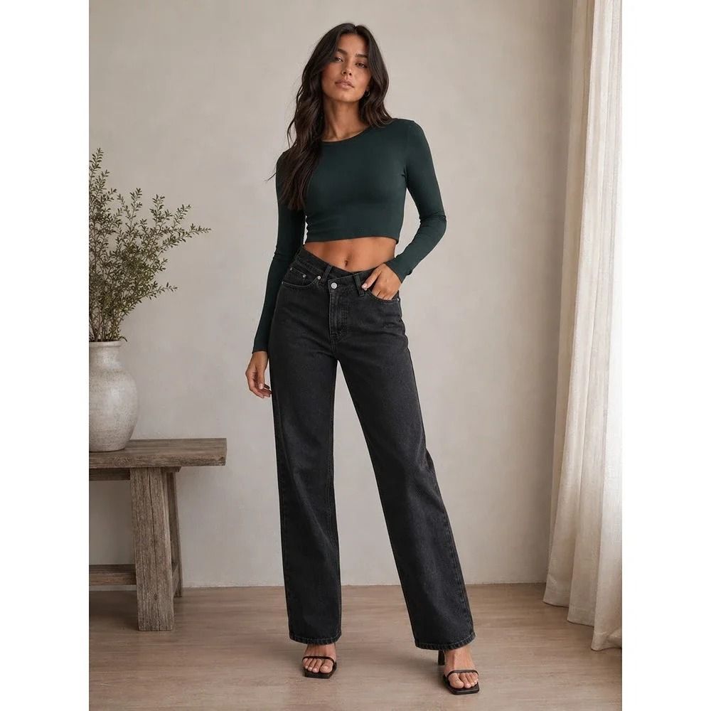 Abercrombie & Fitch Curve Love 90s High R. Relaxed Crossover 31/12 Washed Black
